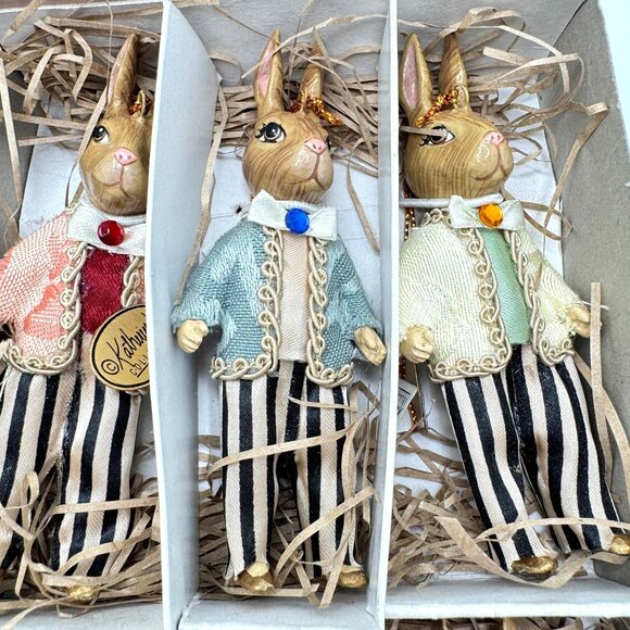 Katherines Collection Keepsake Bunny Ornaments Set Of 6 NOS In Original Box Vtg - Picture 3 of 16